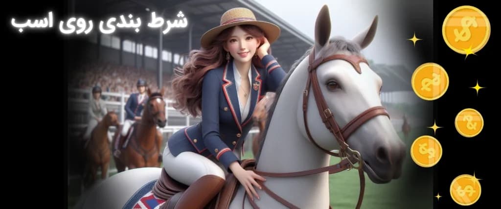 تصویر مسابقه اسب‌ دوانی با اسب‌ها و سوارکاران در حال رقابت برای شرط‌ بندی